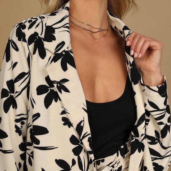 Lush Jackets & Blazers - Cream Floral Print Blazer - Blooming Sophistication | Lush Chic